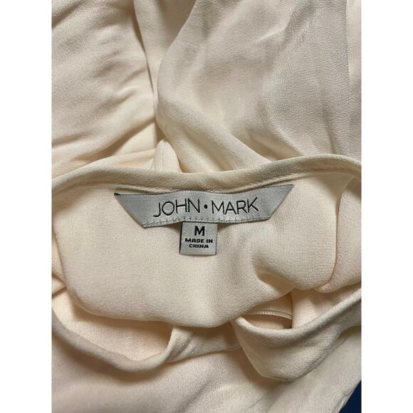 John Mark Tunic Top Womens Medium Cream Boho Tunic Keyhole Tie Neck Bell Sleeves - Picture 8 of 9